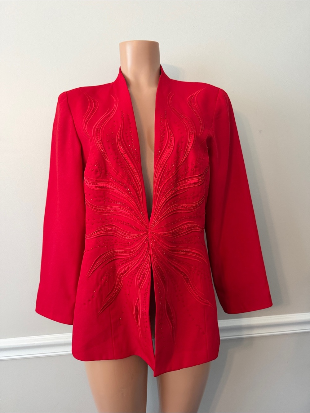 Elsa Loraine Vintage  Red women’s beaded blazer Open-Front